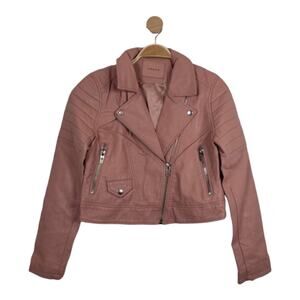 BLANK NYC WOMEN'S PRETTY IN PINK LONG SLEEVE FAUX LEATHER MOTO JACKET SMALL